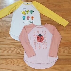 Tea Collection Long Sleeve Tees - Yellow and Pink, Size 12 EUC